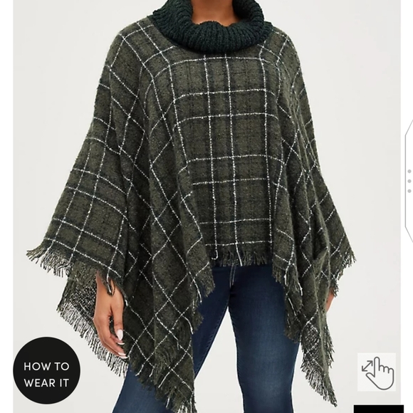 🆕 OLIVE PLAID PONCHO - PLUS SIZE - Picture 1 of 6